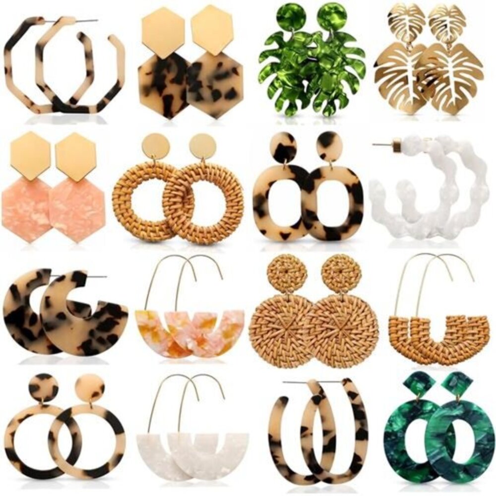 16‎ Pairs Trendy Acrylic Rattan Earrings Fashion Summer Beach for Women